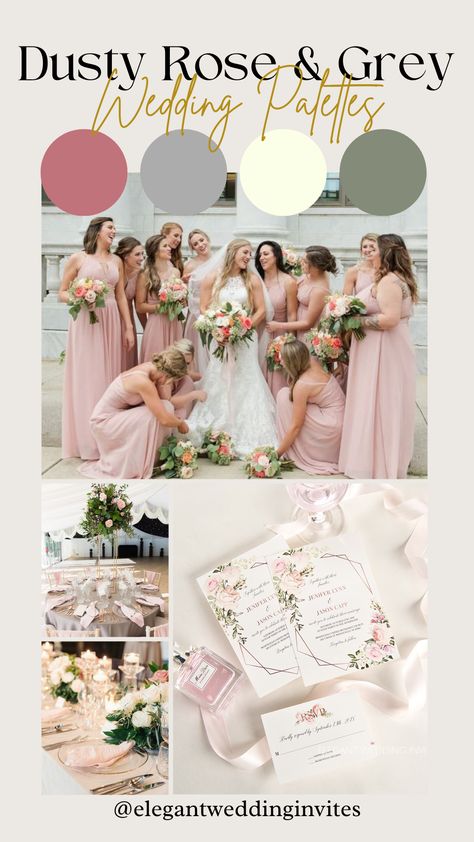 Dusty Rose And Charcoal Grey Wedding, Dusty Pink And Grey Wedding, Dusty Rose And Grey Wedding, Dusty Rose And Gray Wedding, Color Palettes 2023, Light Gray Wedding, Pink And Grey Wedding, Bridal Party Table, Gray Wedding Colors