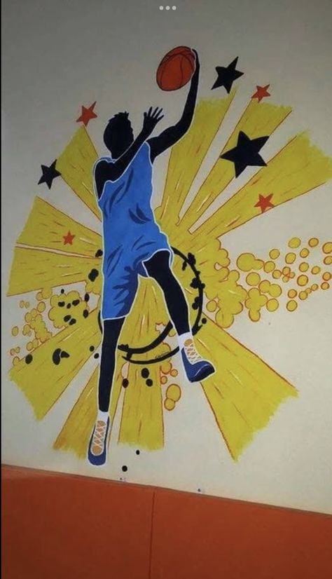 Sports Wall Painting Ideas For School, Sports Painting Ideas Wall Art, Sports Mural, Sports Graffiti, Sports Painting, School Wall Art, School Murals, School Painting, Wall Drawing