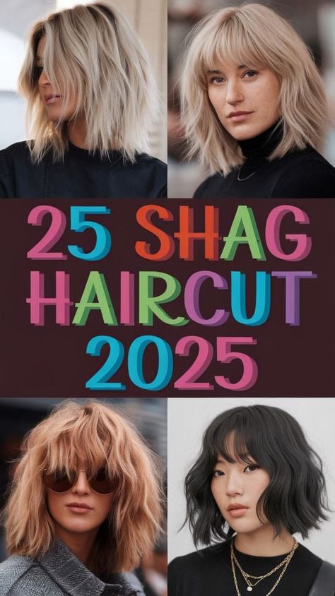 The Best Short Haircuts with Bangs for Effortless Elegance Soft Shag Medium Hair, Chunky Medium Haircut, Shag Bob With Bangs Thick Hair, Shag Type Haircuts, 70 Shag Hairstyles Medium, Collar Bone Length Shag Haircut, Middle Age Shag Haircut, Shag Hairstyles Short Medium, Fine Shaggy Hair