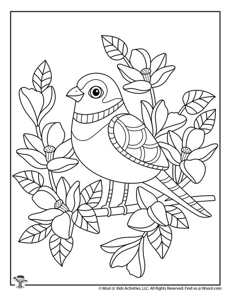 Cute Bird Coloring Page | Woo! Jr. Kids Activities : Children's Publishing Bird Coloring, Spring Coloring Pages, Bird Coloring Pages, Free Adult Coloring Pages, Madhubani Painting, Mandala Coloring Pages, Art Drawings For Kids, Bird Drawings, Folk Art Painting