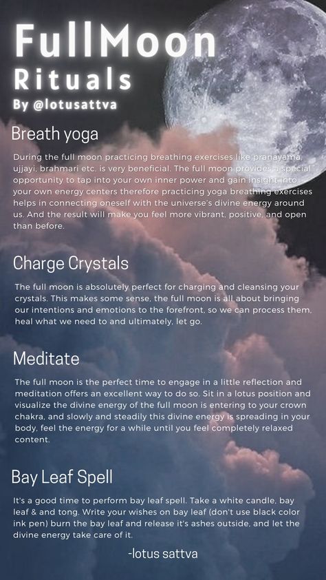 Full moon rituals Today is full moon, a time that occurs every 29.5 days, under which if we perform some rituals it will help in keeping us peaceful and balanced. It is also a good time period to manifest your desires. I have created an infographic for better understanding. Thank you happy full moon 🌕 @lotusattva . . . #lotusattva #fullmoonrituals #fullmoonnight #cleanseyoursoul #spiritualenergyhealing #bayleaf #rituals #meditationspace #crownchakra Super Moon 2023 Ritual, Herbs For Full Moon Ritual, Candles For Full Moon, Manifesting Full Moon, Super Moon Manifestation, Full Moon Guided Meditation Script, How To Manifest On A Full Moon, Blue Moon Ritual Witchcraft, Full Moon Ceremony Ideas