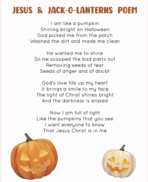 Christian Pumpkin Poem, Harvest Poems, Relief Society Bulletin Board Ideas, Halloween Sunday School, Two Year Old Classroom, Pumpkin Prayer, Halloween For School, Relief Society Bulletin Board, Thankful Leaves