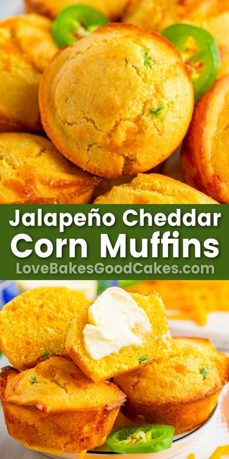 Jalapeño Cheddar Corn Muffins pin collage Cheesy Corn Muffins, Jalapeño Corn Muffins, Corn Muffins From Scratch, Jalapeño Cornbread Muffins, Moist Cornbread Muffins, Jalapeno Corn Muffins, Jalapeño Cheddar Cornbread, Corn Muffins Recipe, Cheesy Snacks