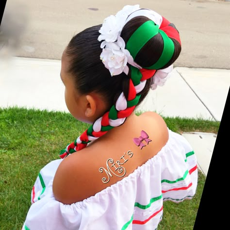 Fiestas Patrias hair style , hair style for little girls Cinco De Mayo Hairstyles Hair, Mexico Independence Day Hairstyles, 16 De Septiembre Hair Ideas, Folklorico Hairstyles Jalisco, Mexican Ribbon Hair, Braids With Ribbons In Them Mexican, Hair Dos For Kids, Toddler Girl Haircut, Braid Styles For Girls