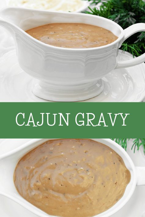 Cajun Gravy ~ Smoky golden brown gravy with cajun spices brings a taste of South Louisiana to the holiday table! via @thiswifecooks Popeyes Gravy Recipe, Spicy Gravy Recipes, Cajun Gravy Recipe, Cajun Gravy, Cajun Spices, Spicy Gravy, Brown Gravy Mix, Vegan Beef, Vegan Worcestershire Sauce