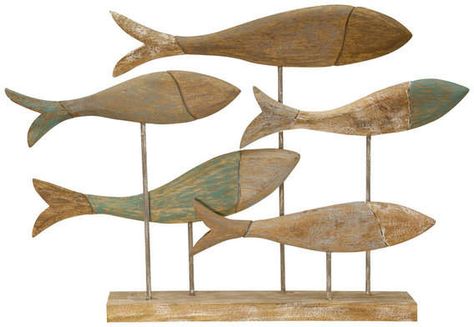 Stylecraft Home Collection School of Fish Marine Wood Sculpture Wood School, School Of Fish, Wood Wall Sculpture, Wood Statues, Wooden Fish, Fish Sculpture, Fish Art, Wooden Wall Art, Wood Sculpture