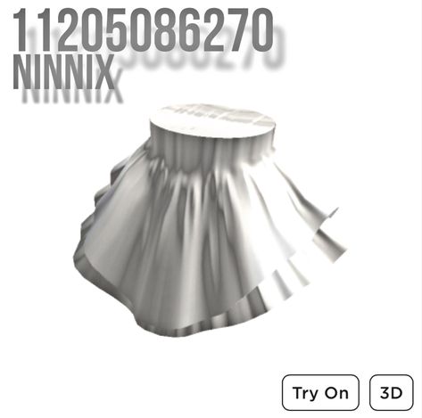 White Top Roblox Code, White Pants Roblox Code, Roblox White Dress Code, Roblox White Skirt Code, Roblox Skirts Codes, Rh Dance Studio Outfit Codes, Yk2 Outfits, 3d Clothes, Poofy Skirt