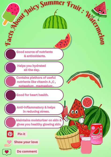 Watermelon 🍉🍉 facts n benefits. Watermelon Facts, Healthy Life, Watermelon, Benefits, Quick Saves