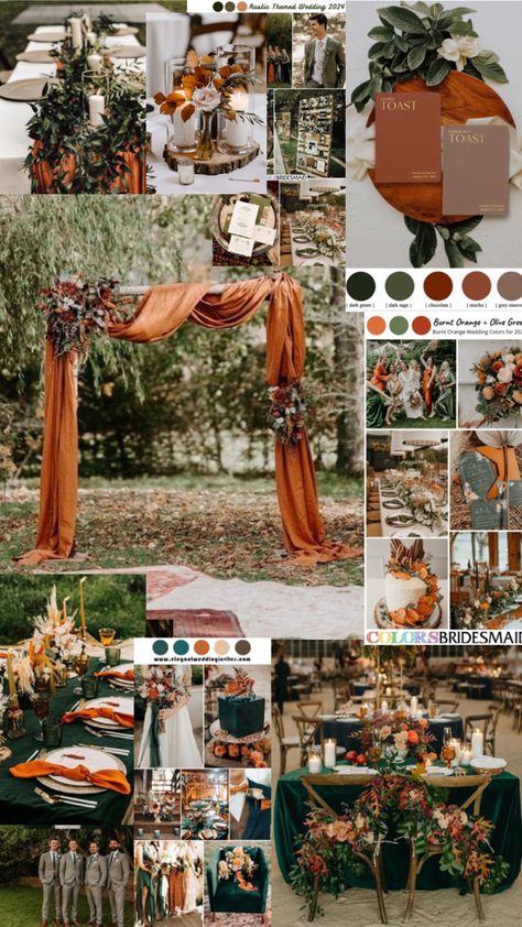 Rust Themed Wedding, Orange Wedding, Wedding Color, Themed Wedding, Green Wedding, Wedding Theme, Emerald Green, Rust, Emerald