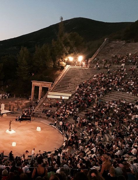 The theater at Epidavros is 2,000 years old and still hosting performances. Ancient Theater, Ancient Greece Aesthetic, Temple Of Poseidon, Greece Ancient, Ancient Greek Theatre, Greek Theater, Rome Aesthetic, Peloponnese Greece, Greek Theatre