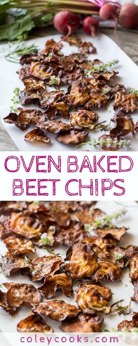 OVEN BAKED BEET CHIPS | This EASY recipe for beet chips are light and crisp, salty and satisfying. They're made in the oven so they're healthy too! Paleo, vegan, gluten free. #baked #beet #chips #easy #recipe #paleo #glutenfree #vegan | ColeyCooks.com Beet Chips Recipe, Baked Beets, Cooking Beets In Oven, Beets Recipe, Beet Chips, Liver And Onions, Beet Recipes, Chips Recipe, Loving Life