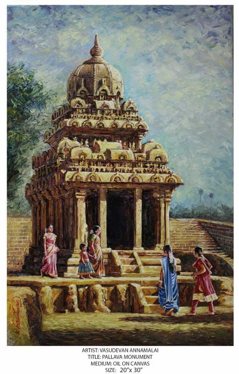 Temple Memory Drawing, Indian Landscape Art, South Indian Culture Painting, Hindu Temple Painting, Indian Monuments Paintings, Temple Painting Indian, Temple Painting, Temple Drawing, Childhood Memories Art