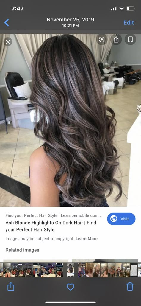 Ash Blonde Highlights On Dark Hair, Blonde Highlights On Dark Hair, Rambut Brunette, Black Hair Balayage, Hair With Highlights, Brunette Hair With Highlights, Dark Hair With Highlights, Brown Hair With Blonde Highlights, Long Hair Color