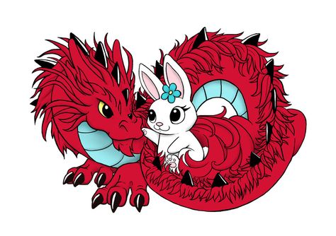 Couple Matching Wallpaper Aesthetic, Bunny Dragon, Bunny Cake Topper, Zodiac Rabbit, Cute Dragon Drawing, Christmas Dragon, Bunny Tattoos, Quick Sketches, Rabbit Tattoos