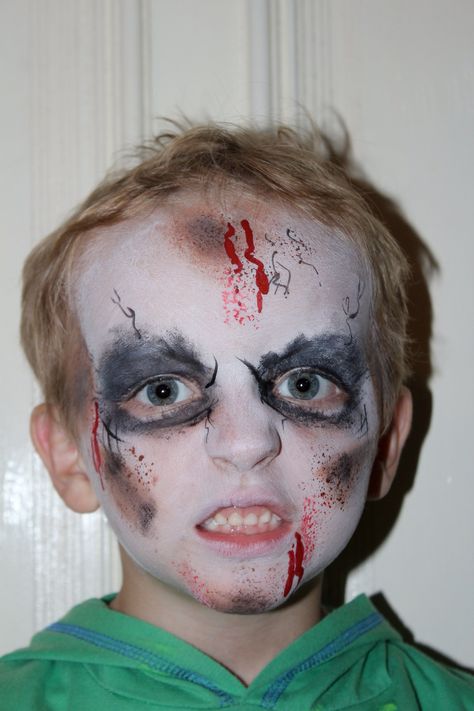 Zombie Makeup Ideas Kids, Kids Zombie Face Paint, Zombie Makeup Halloween Kids, Zombie Face Paint Easy, Zombie Makeup Ideas For Kids, Zombie Kids Makeup, Zombie Face Makeup For Kids, Face Paint Leopard, Zombie Make Up For Kids