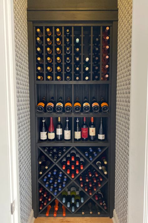 Read how to convert a closet into functional wine storage with Wine Racks America. Read how in our blog linked here. Coat Closet Wine Storage, Built In Wine Shelves, Pantry Wine Cellar, Narrow Wine Storage, Wine Rack Closet, Closet To Wine Storage, Wine Closet Ideas Built Ins, Built In Wine Storage Wall, Custom Wine Storage