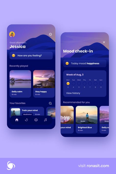 Designer Typography, App Redesign, Calm App, Ux App Design, Ui Ux App, Mobile Application Design, Mobile App Design Inspiration, App Interface Design, Meditation Apps