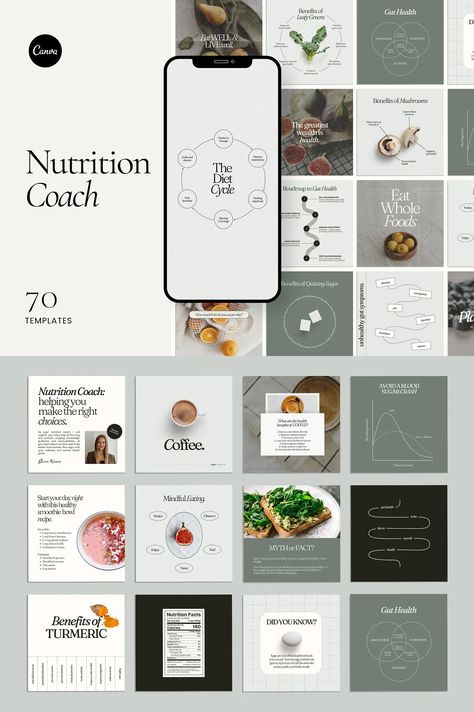 Nutrition Coach Template - Canva, Templates Professional Instagram, Mushroom Benefits, Multiple Income, Workout Diet Plan, Nutrition Branding, Coach Instagram, Engaging Content, Health Eating, Template Instagram