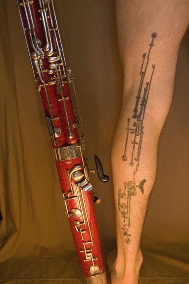 Bassoon tattoo    I LOVE this !!! Bassoon Tattoo, Saxophone Tattoo, Bassoon Music, Geek Tattoo, Band Nerd, Band Geek, Tattoos Skull, Human Canvas, Music Tattoo