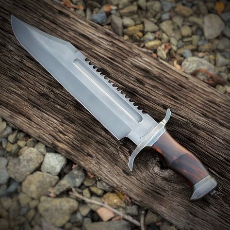 This is a big knife, 13" blade, 18" overall. All our knives are one of a kind. Designs are collaboration with our customers, taking their concepts and making them in to awesome blades like this one. Check us out on Instagram @winburnsteel Big Knife, Sharp Knife, Knife Photography, Outdoor Survival Gear, Jagdkommando Knife, Drop Point Hunter Knife, Crossbow, Military Knife, Bowie Knife