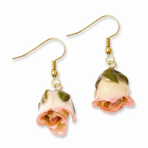 Lacquer Dipped Cream/Pink Rose Dangle Earrings 80s Earrings, Real Rose, Pink Rose Flower, Buy Earrings, Mini Roses, Dangle Necklaces, Sparkle Earrings, French Wire, Rose Earrings