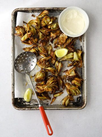 Crispy Artichoke Hearts, Craving California, Fried Artichokes, Fried Artichoke, Orange Sweet Potatoes, Lemon Aioli, Miso Butter, Japanese Sweet Potato, Garlic Aioli