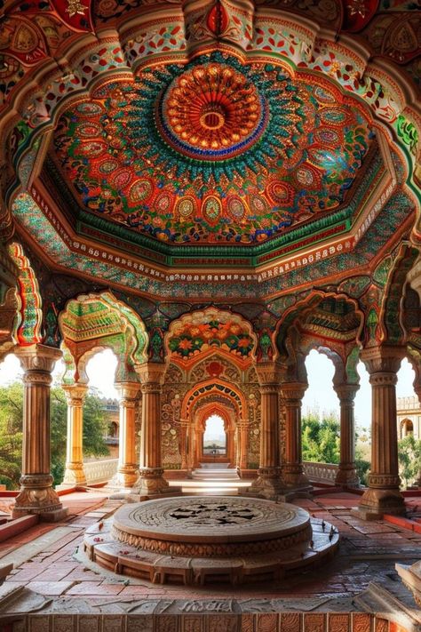 Indian Decor Bedroom, Indian Style Bedroom, Indian Inspired Bedroom, Slavic Architecture, Indian Arch, Indian Inspired Decor, Vampire Kingdom, Indian Palace, India Beautiful Places