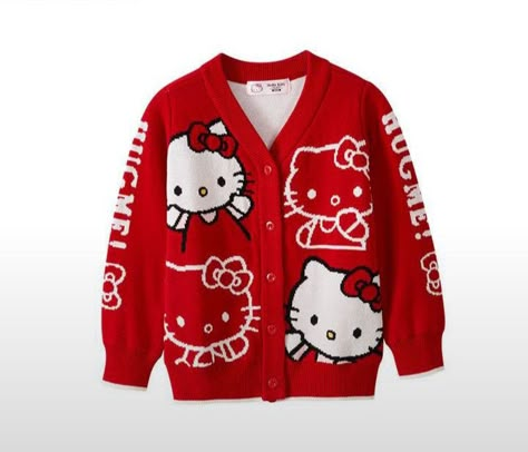 Clothes Hello Kitty, Hello Kitty Cardigan, Aesthetic Clothes Png, Hello Kitty Sweater, Sanrio Outfits, Red Hello Kitty, Sanrio Clothes, Kitty Sweater, Clothing Png