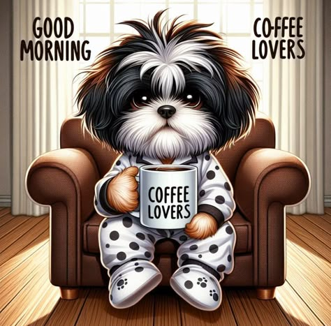 Good Morning To The Coffee Lovers Pictures, Photos, and Images for Facebook, Tumblr, Pinterest, and Twitter Cute Good Morning Gif, Perro Shih Tzu, Good Morning Funny Pictures, Cute Good Morning Images, Good Morning Sunshine Quotes, Good Morning Animation, Cute Good Morning Quotes, Good Morning Funny, Dog Coffee