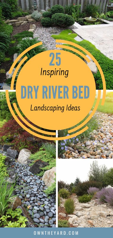 Front Yard River Bed, Rock Path For Water Drainage, River Rock French Drain, Dry Creek Bed For Drainage Rain Garden, River Rock Landscaping Dry Creek Bed Rain Garden, Dry Creekbed Garden, Water Drainage Ideas Yards Diy, Dry Creek Bed Landscape On A Hill, How To Landscape A Dirt Yard