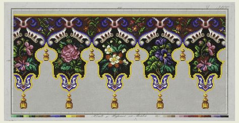 Drawing, "Design for a Lambrequin in Wool Work", ca. 1860 Vintage Bag Pattern, Image Drawing, Berlin Woolwork, Wool Work, Magic Hands, Needlework Patterns, Chart Design, Rose Embroidery, Floral Motifs