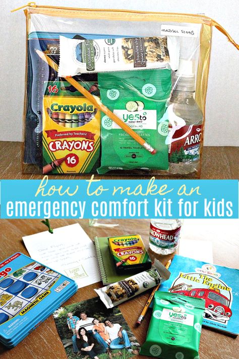 Emergency comfort kit for kids Foster Care Comfort Bags, Emergency Kit For Kids, Power Outage Kit, Home Emergency Kit, Kids Travel Games, Volunteer Ideas, Outreach Ideas, Free Pantry, School Emergency Kit