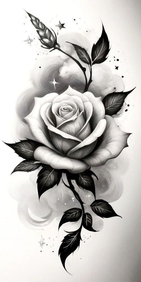 Rose Tattoo Stencils, Rose Tattoo Designs For Women, 2023 Pedicure, Realistic Rose Tattoo, Rose Flower Tattoos, Rose Drawing Tattoo, Flower Tattoo Drawings, Rose Sketch, Muster Tattoos