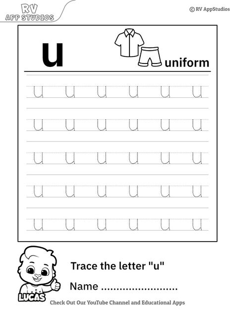 Trace Lowercase Letter 'u' Worksheet for FREE! Lines Worksheet, Letter Tracing Printables, Practice Tracing, Small Alphabets, Worksheet For Kids, Lowercase Alphabet, Letter Tracing, Lowercase Letter, Letter U