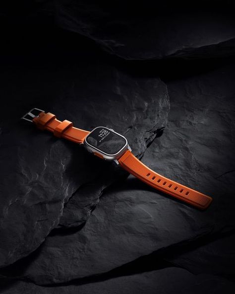 Nomad on Instagram: "Introducing: Ultra Orange Rugged Band Our most durable band ever, now with a splash of color. Rugged Band is constructed from FKM, a soft yet strong fluoroelastomer that can withstand anything you put your Apple Watch through. Pre-order yours today. Link in bio. #nomad #nomadgoods #adventureon #applewatch #applewatchultra" Outdoor Watch, Apple Watch Bands Sports, Band Photography, Unique Products Design, Sports Bracelet, Apple Watch Ultra, Apple Watch Models, Watch Ultra, Silicone Bracelets