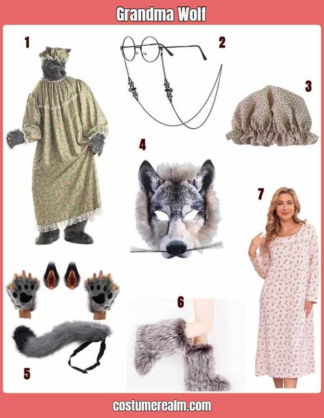 Wolf In Grandma Costume, Granny Wolf Costume, Shrek Wolf Costume, Grandma Wolf Costume, Wolf Costume Diy, Werewolf Halloween Costume, Shrek Swamp, Wolf Costumes, Red Riding Hood Grandma