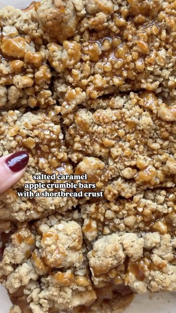 Alex on Instagram: "The sounds of a salted caramel apple crumble bar with a shortbread crust! #applecrumble #saltedcaramel #applepie #applecrisp" Caramel Apple Crumble Bars, Apple Crisp Bars, Apple Crumble Bars, Caramel Apple Crumble, Caramel Apple Crisp, Salted Carmel, Swap Ideas, Crumble Bars, Shortbread Crust