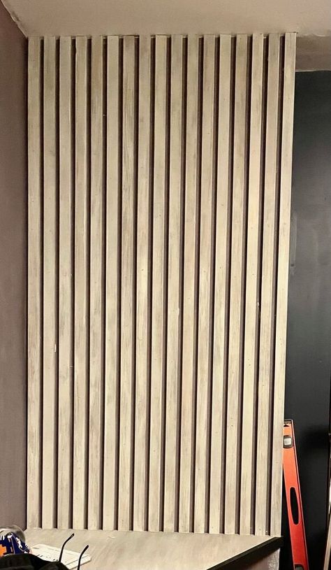 Diy Wood Strip Accent Wall, Wood Wall Projects Easy Diy, Diy Wood Slats Wall, Plywood Slat Wall, Removable Wood Slat Wall, Diy Fluted Wall Panel, How To Make A Slat Wall, Easy Slat Wall, Cheap Slat Wall Diy