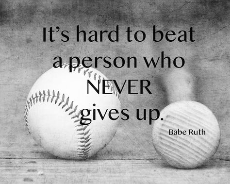 Boy's Room Art Motivational Quote Print or Canvas, Baseball Photo with Babe Ruth Inspirational Saying, Black and White Art Baseball Motivational Quotes, Babe Ruth Quotes, Minimal Texture, Baseball Bedroom, Baseball Wall Art, Baseball Room, Baseball Wall, Softball Quotes, Boy Room Art