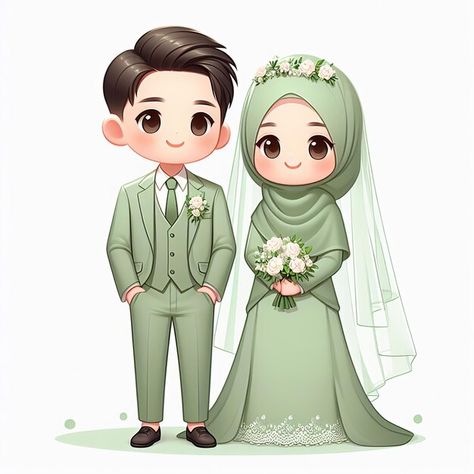 Animasi Wedding Muslim, Muslim Wedding Couple Illustration, Muslim Wedding Couple, Wedding Cartoon, Barbie Doll Birthday Cake, Wedding Cards Images, Marriage Images, Wedding Invitation Posters, Muslim Marriage