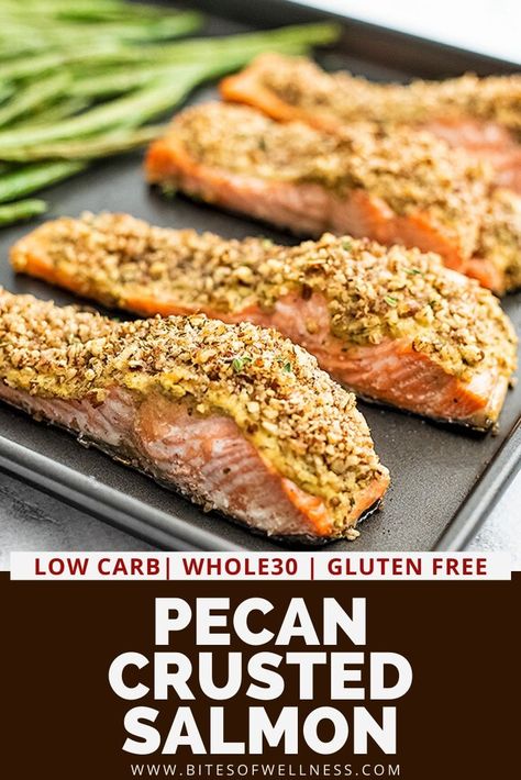 Pecan Crusted Salmon, Recipes Salmon, Crusted Salmon, Salmon Fish, Baked Salmon Recipes, Dinner Entrees, Keto Paleo, Baked Salmon, Chopped Pecans