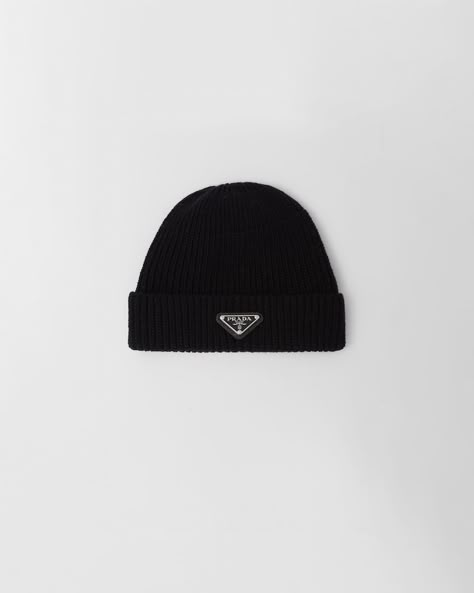 Jockey Hat, Prada Hat, Beanie Men, Boys Closet, Luxury Hats, Cap Collection, Cashmere Beanie, Black Beanie, Triangle Logo