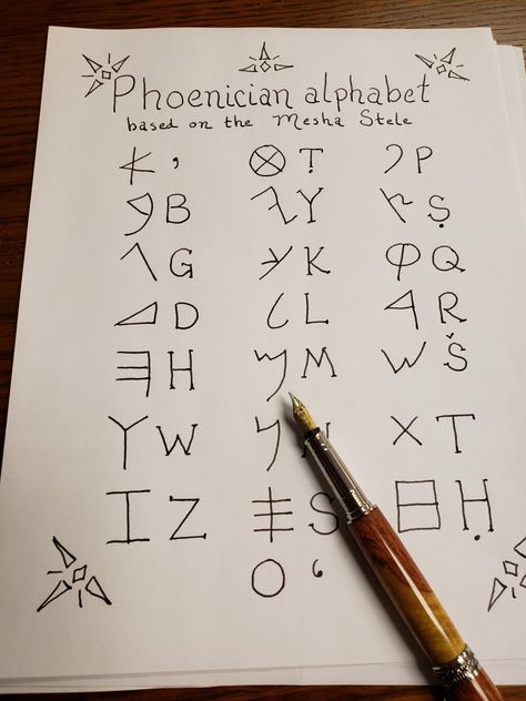 This is a hand-lettered ancient Phoenician Alphabet. Perfect for crafting, alchemical notes, magickal journal entries, or just as a lovely addition to your personal journal / Book of Shadows / grimoire. (this is not a computer font) Fantasy Languages Alphabet, Languages Alphabet, Alphabet Scrapbook, Phoenician Alphabet, Witches Alphabet, Rune Alphabet, Modern Alphabet, Book Of Shadows Grimoire, Computer Font