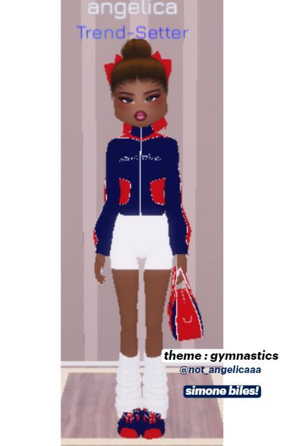 Olympics Outfit Dress To Impress, Dti Olympics Outfits Ideas, Simone Biles Dress To Impress, Dti Outfits Olympics Theme, Dress To Impress Outfits Olympics, Simone Biles Outfits, Olympics Outfit Ideas, Dti Outfit Theme Gymnastics, Dti Theme Olympics