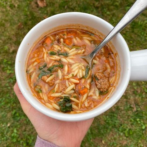 Paige Fowler :: OurHomePaige on Instagram: "Dinner tonight: Beef vegetable & orzo soup (recipe below). It was an instant hit, which I knew it would be (can you tell our family LOVES pasta + soup? 😉) My goodness, it was so simple to make and so cozy and satisfying to eat. I suspect this will frequently appear on our menu all season long. . . . Beef Vegetable & Orzo Soup Ingredients: 1 lb ground beef (Italian sausage would work great, too!) 1 small yellow onion, chopped 3 carrots, peeled & chopp Vegetable Orzo Soup, Vegetable Orzo, Orzo Soup Recipes, Soup With Ground Beef, Soup Ingredients, Orzo Soup, Pasta Soup, Beef Soup, I Knew It