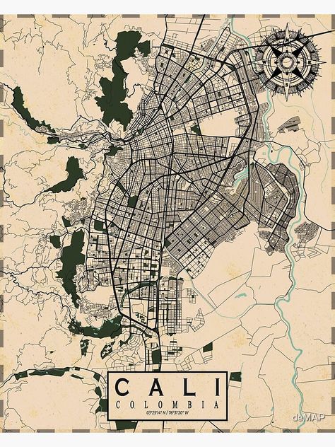 "Cali City Map of Colombia - Vintage" Poster for Sale by deMAP | Redbubble Cali Colombia Aesthetic, Colombia Poster, Map Of Colombia, Colombia Aesthetic, Colombia Map, Maps Design, Ocean Wave Painting, City Maps Design, Dorm Room Posters