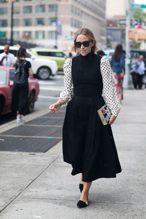 FASHION WEEK Polka Dot Blouse Outfit, Dress With Shirt Underneath, Dot Dress Outfit, Polka Dot Dress Outfit, Dots Outfit, Refinery 29, Polka Dots Outfit, Fall Is Coming, Fashion Forever