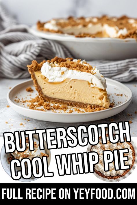 Butterscotch Cool Whip Pie - Yeyfood.com: Recipes, cooking tips, and kitchen hacks for home cooks of all levels Butterscotch Dessert Dip, Kook Aid Pie, Butterscotch Cream Pie Recipes, Butterscotch Pie With Jello Pudding, Butterscotch Pie Easy Jello, Cold Pies Easy, Butterscotch Cool Whip Pie, Butterscotch Pudding Pie Jello, No Bake Butterscotch Pie