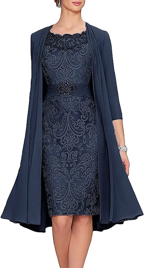 ANFF Women's Chiffon Lace Mother of The Bride Dress Short Party Dress with Jacket : Amazon.ca: Clothing, Shoes & Accessories Dresses Tea Length, Dress Sleeve Styles, Mothers Dresses, Tea Length Dresses, Small Dress, Bride Dresses, Dress Picture, Party Gowns, Tea Length