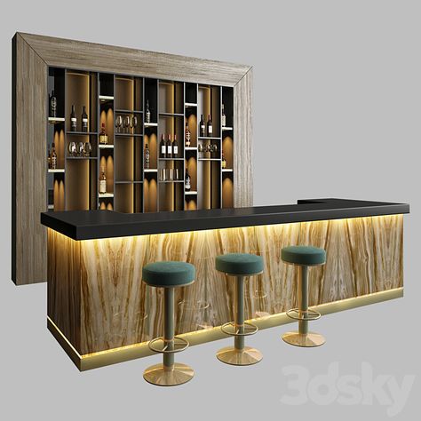 Restaurant Bar 1 - Restaurant - 3D model River Garden, Modern Bar, Bar Counter, Bar Set, Interior Design Inspiration, In 3d, Restaurant Bar, Bar Stools, Arch